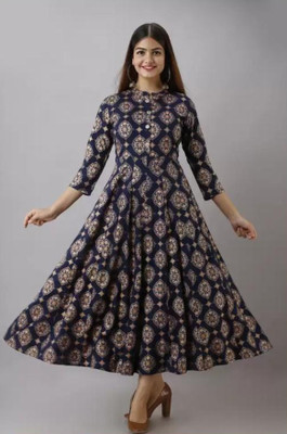 SRP IMPEX Women Printed Anarkali Kurta(Blue)
