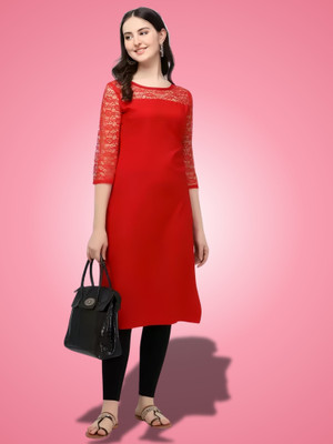 HEMANG FASHION Women Self Design A-line Kurta(Red)