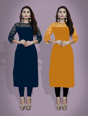 Maheshvi Women Solid Straight Kurta(Dark Blue)