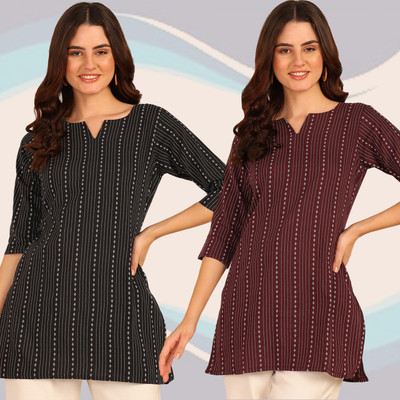 DSK STUDIO Women Striped Straight Kurta(Multicolor)