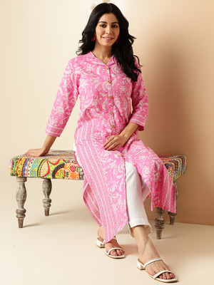 VBUYZ Women Floral Print A-line Kurta(Pink)