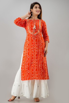 NeshamaKurti Women Printed A-line Kurta(Orange)