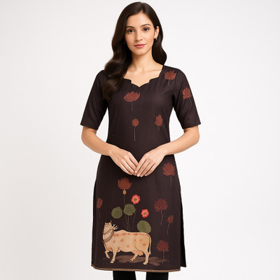 GELAI ENTERPRISE Women Floral Print A-line Kurta(Brown)