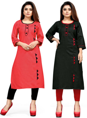 AAI MOGAL Women Printed Straight Kurta(Pink, Black)