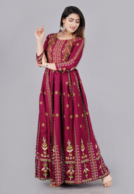 Mittal Enterprises Women Floral Print Anarkali Kurta(Maroon)