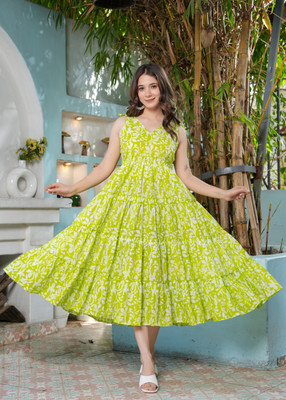 DIKMAZ Women Fit and Flare Green Midi/Calf Length Dress