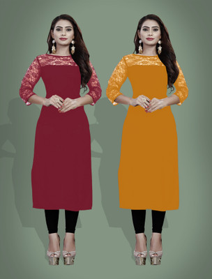 Maheshvi Women Solid Straight Kurta(Yellow)