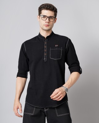 GRANDSTITCH Men Solid Straight Kurta(Black)