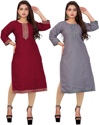 AAI MOGAL Women Self Design Straight Kurta(Multicolor)