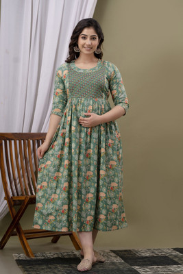 UrbanRang Women Printed Anarkali Kurta(Green)