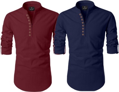 UPQUEDS Men Solid Straight Kurta(Maroon, Dark Blue)