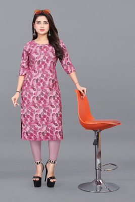 KNG TEXTILE Women Printed Straight Kurta(Pink)