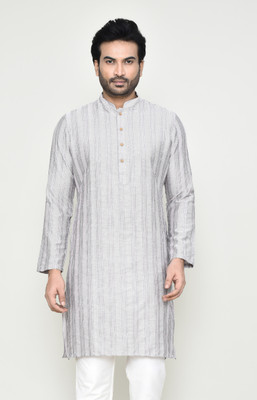 POLY2FAB Men Self Design Straight Kurta(Grey)