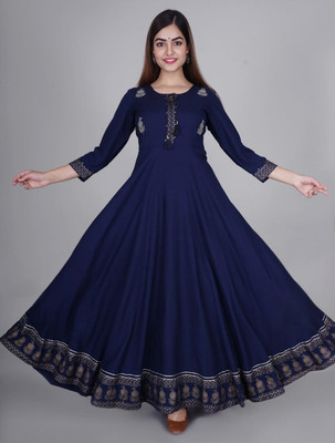 Radhegovind Creation Women Embroidered Anarkali Kurta(Dark Green)