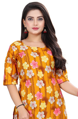 Rd fashion Women Printed A-line Kurta(Yellow)