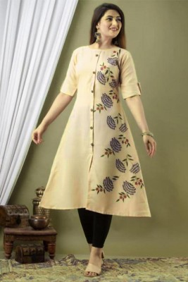 Anjana Nx Women Printed Flared Kurta(Yellow)