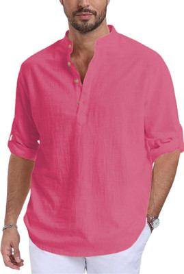 LENIA Men Solid Straight Kurta(Pink)