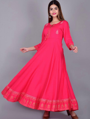 Radhegovind Creation Women Embroidered, Woven Design Anarkali Kurta(Pink)