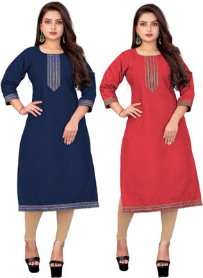 AAI MOGAL Women Self Design Straight Kurta(Multicolor)