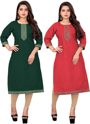 AAI MOGAL Women Self Design Straight Kurta(Multicolor)