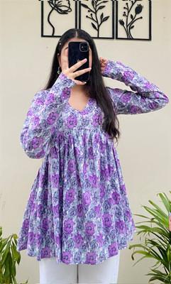 RAHABFAB Women Floral Print Flared Kurta(Purple)