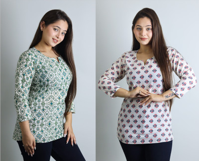 Tela Bonita Women Printed Straight Kurta(Green, Red)