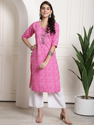 1 Stop Fashion Women Printed Straight Kurta(Pink)
