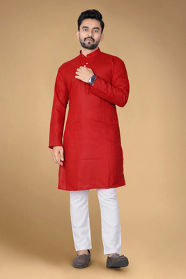 DHYANI CREATION Men Solid Straight Kurta(Red)