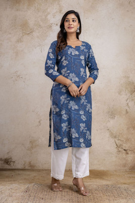 Zaneta Women Floral Print Straight Kurta(Maroon)