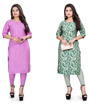 DB COLLECTION Women Printed A-line Kurta(Purple, Green)