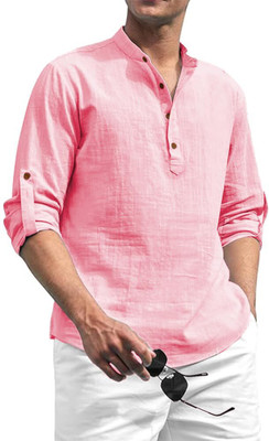 KNOWTED Men Solid A-line Kurta(Pink)