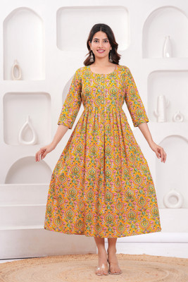 phoolkesa Women Printed Anarkali Kurta(Yellow)