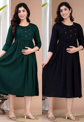 Rajoriya Women Printed Flared Kurta(Green)