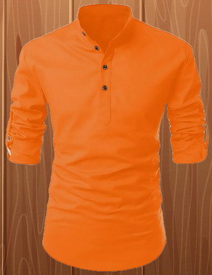 Wearbird Men Solid Straight Kurta(Orange)