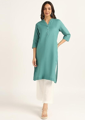 Blocks Of India Women Solid A-line Kurta(Green)