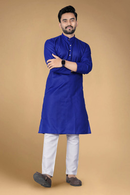 esencia Men Solid A-line Kurta(Blue)