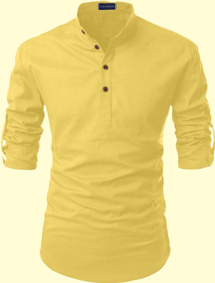 krishu Men Solid Straight Kurta(Yellow)