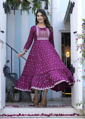 saloni creation Women Printed Anarkali Kurta(Purple)