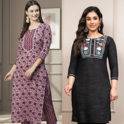 Andheriyas Textiles Women Printed Straight Kurta(Black)