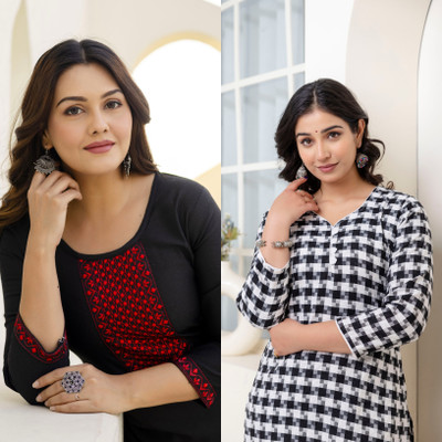 Auzanoor Collection Women Self Design Straight Kurta(Black)