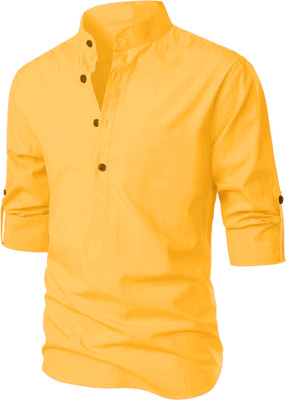 LIRMO Men Solid Straight Kurta(Yellow)