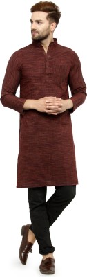 Enchanted Drapes Men Solid Straight Kurta(Brown)