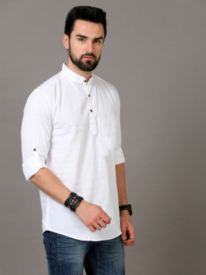 ETHNICSUTRA Men Solid Straight Kurta(White)