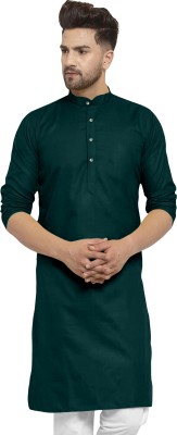 LYPLO Men Solid Straight Kurta(Green)