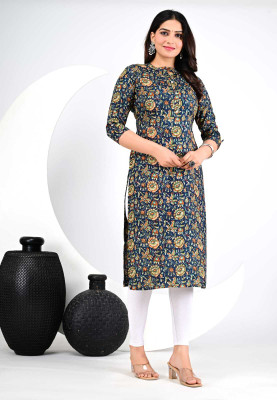 Parth Creation Women Printed Straight Kurta(Blue)