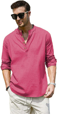 Yugnik Men Solid Straight Kurta(Pink)