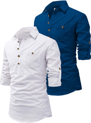RAREMARK Men Solid Straight Kurta(Silver)
