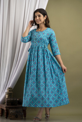 UrbanRang Women Printed Anarkali Kurta(Blue)