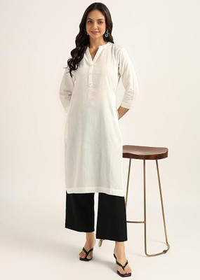 Blocks Of India Women Solid A-line Kurta(White)