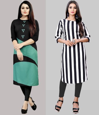 Modli 20 Fashion Women Striped Straight Kurta(Green, White)